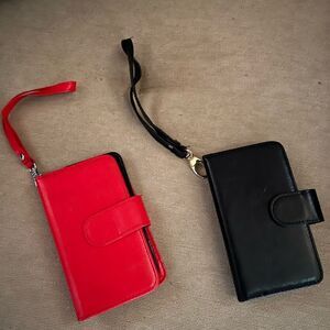 2 iPhone 5 cases wallets with detachable plastic case (red and black )